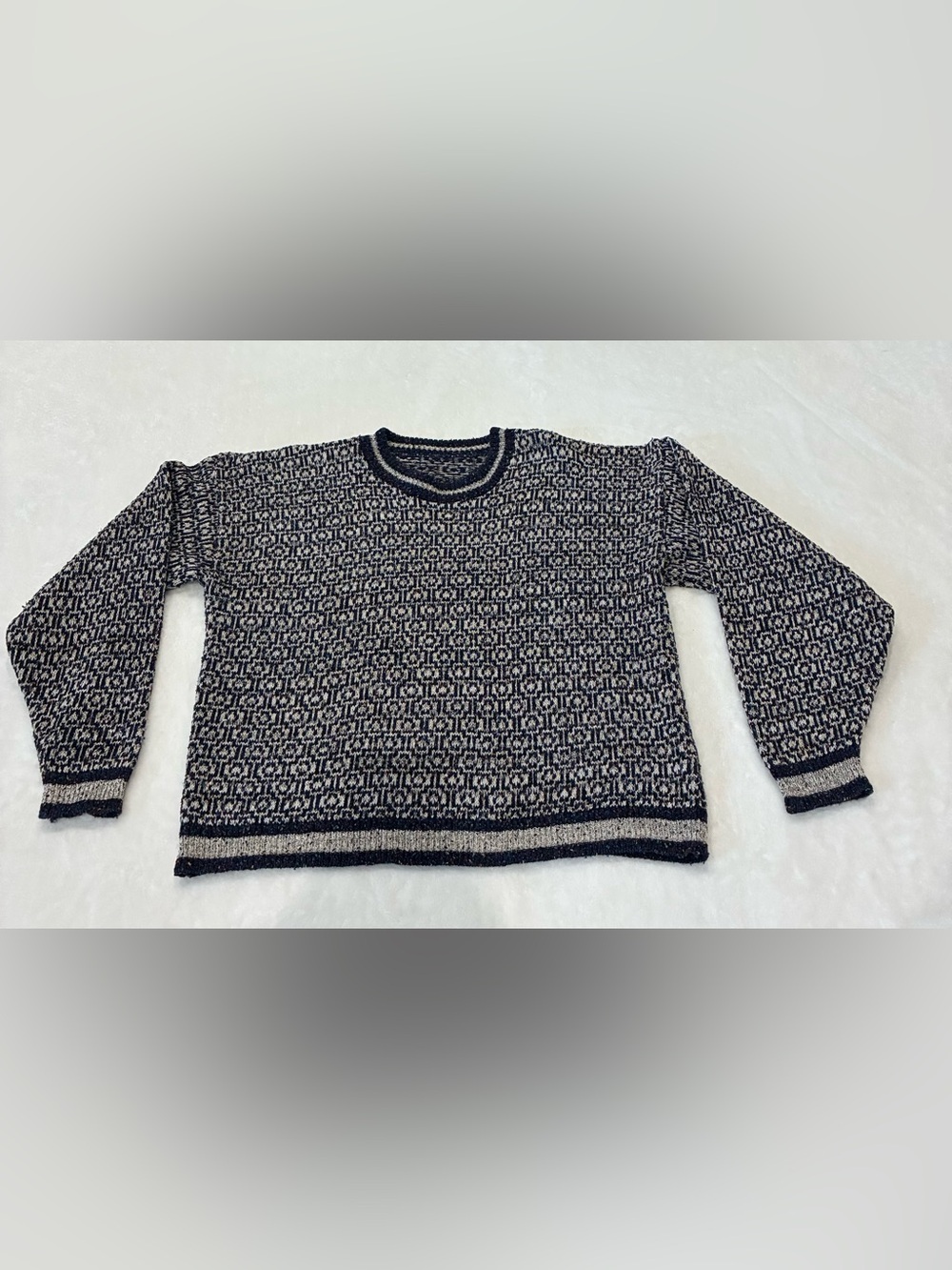 Vintage 90s LL Bean Birdseye Knit Grandpa Sweater 100% Cotton Size LG